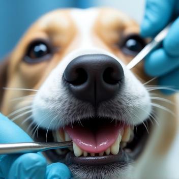 Détail d’un brossage dentaire sur chien