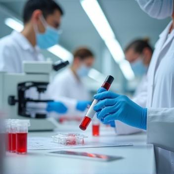 Équipe effectuant une analyse sanguine en laboratoire
